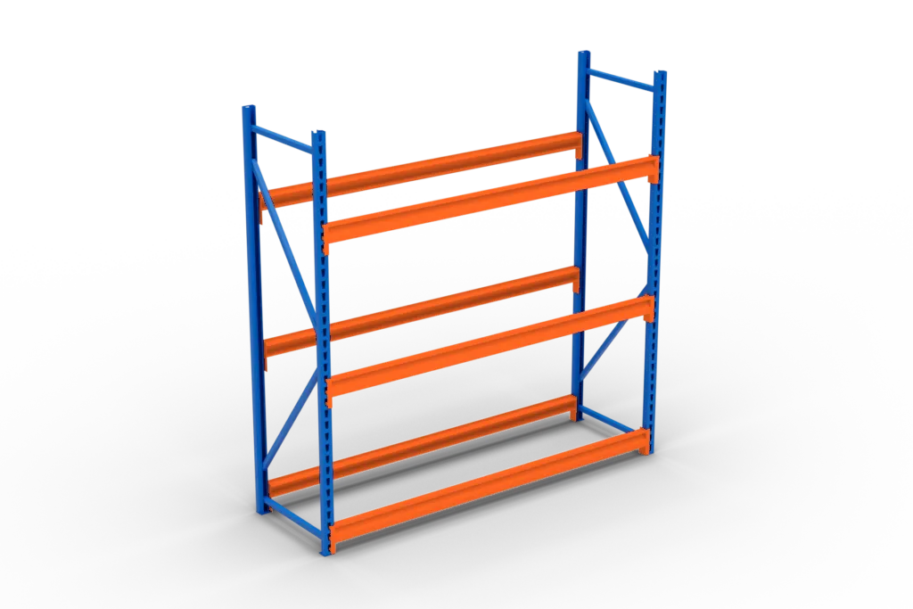 Regál na pneumatiky, farba modro-oranžová